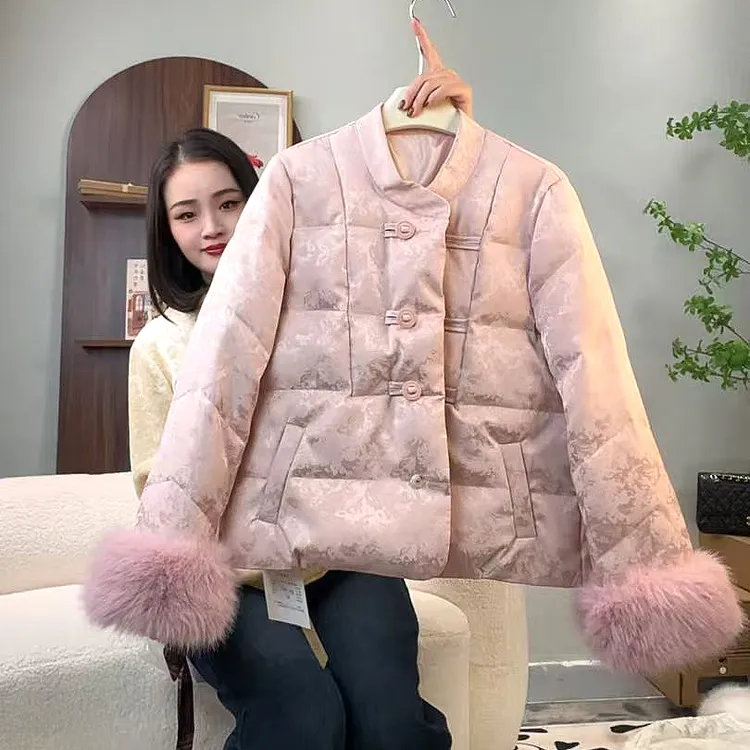 悦悦专属【三生三世】爆款高级新中式国风洋气毛毛袖短款显瘦提花女士外套潮