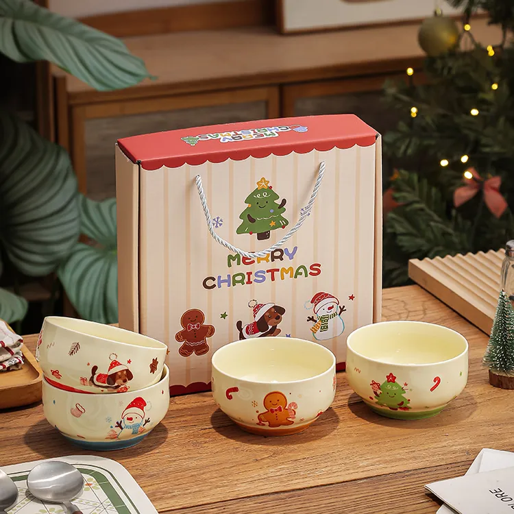 【圣诞时光米饭碗礼盒】4.5寸米饭碗4个装家用创意米饭碗礼盒装