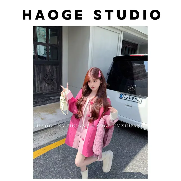 浩哥严选●玛格丽特HGQ5WT3331A全羊毛外套预时尚女孩拼色设计款
