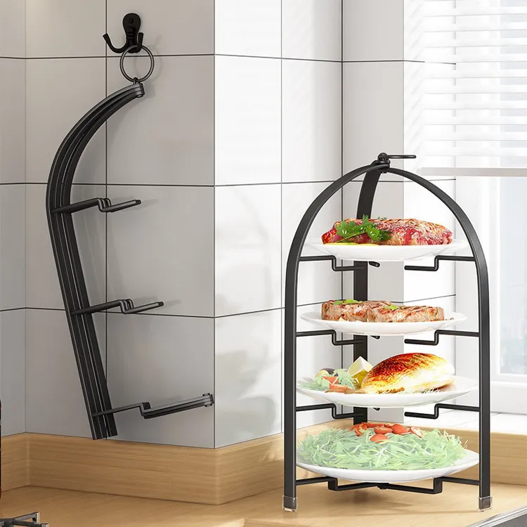 折叠碳钢多层置物架厨房备菜结实耐用火锅收纳储物架多功能免打孔
