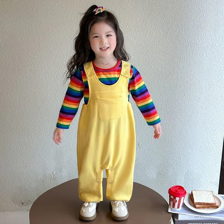 女童春装套装2025新款洋气儿童恐龙背带裤可爱女宝宝春秋款两件套