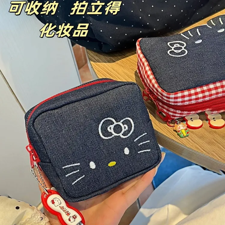 可爱迷你牛仔小方包化妆包可爱卡通姨妈巾拍立得相机杂物收纳包