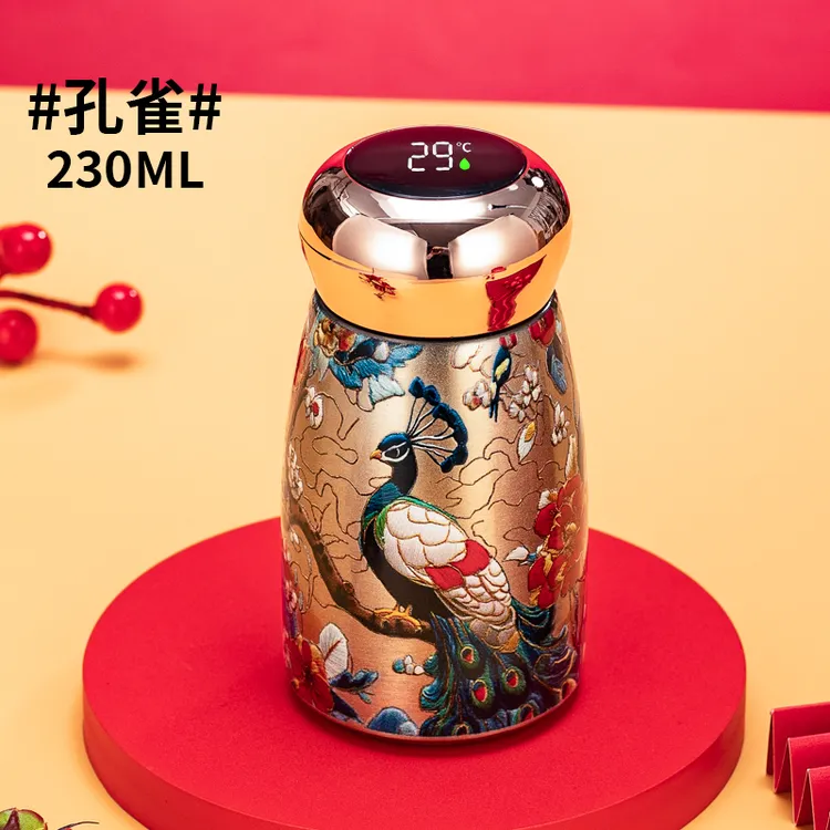 手绘国风迷你冷热便携式显温316不锈钢保温杯生日礼物送女生水杯