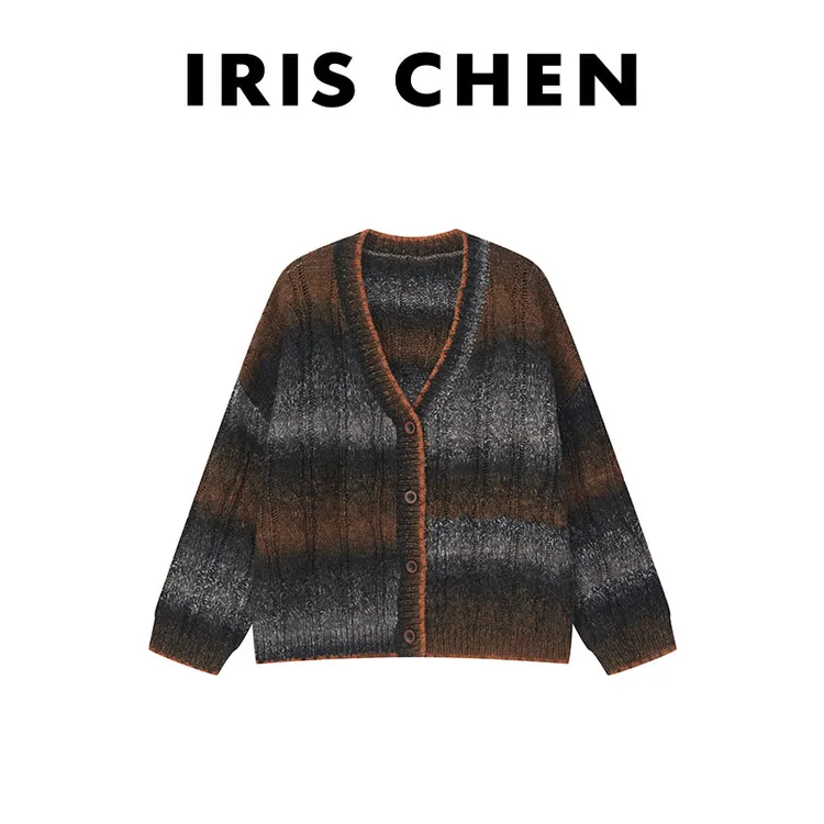 IRIS CHEN 诺丁山 25秋冬“羊驼羊毛830g”渐变保暖针织开衫25WT914