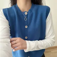 圆领开衫马甲女针织衫韩版春秋新款无袖背心单排扣针织衫坎肩上衣