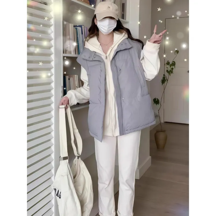 韩版宽松马甲女2025秋冬季新款学院风潮流无袖背心坎肩外套