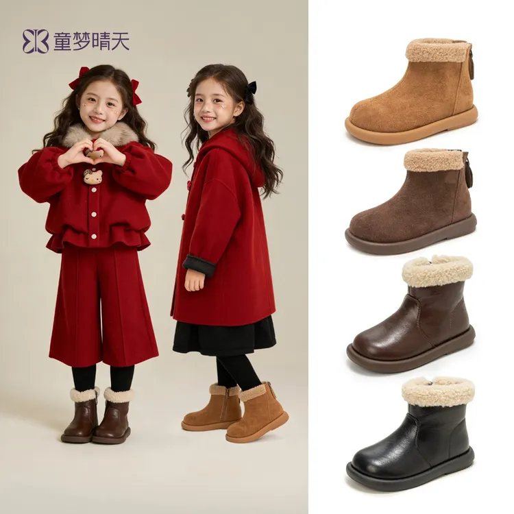 童梦晴天女童短靴加绒马丁靴冬季儿童鞋靴子棉鞋童鞋冬季加绒
