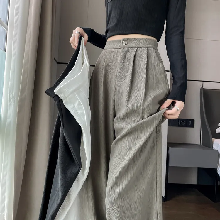 肌理感女裤2025春夏款加长版直筒高腰百搭垂感阔腿西裤小个子长裤