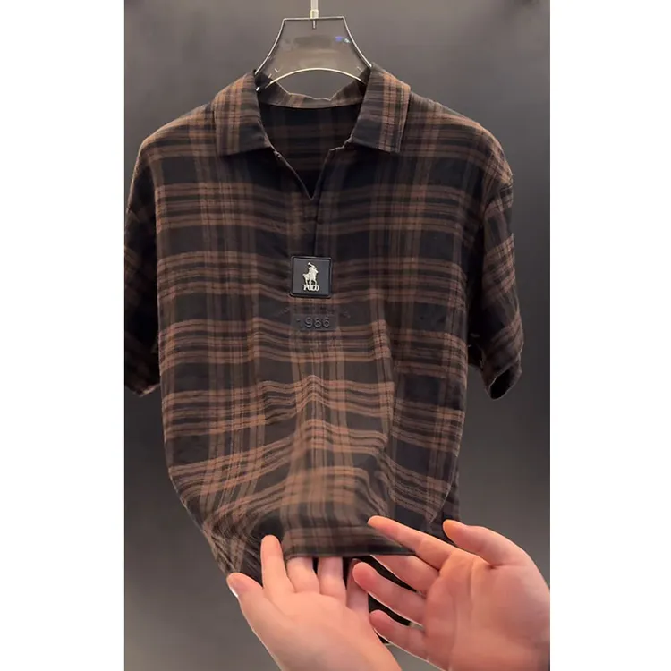欧货顶奢高定大牌男装体恤2025夏季新款人马标刺绣格纹休闲Polo衫