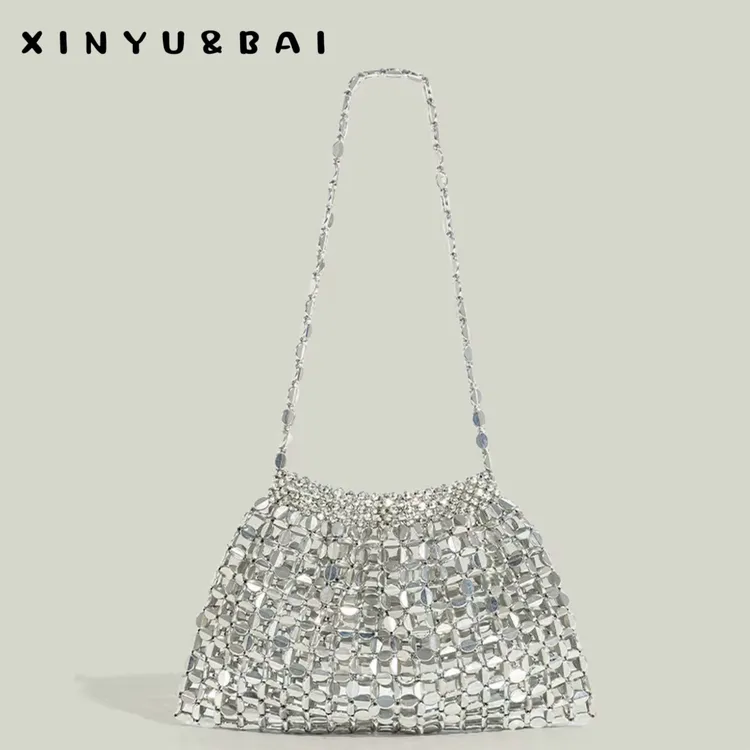 XINYUBAI韩系链条闪亮银色包包夏天百搭亮片包简约高级感单肩包女