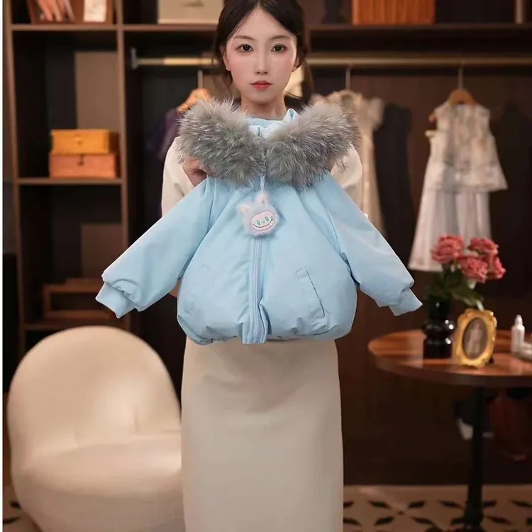 女童外套加厚拉布布卡通保暖棉服连帽孩童宝宝洋气休闲棉袄秋冬装