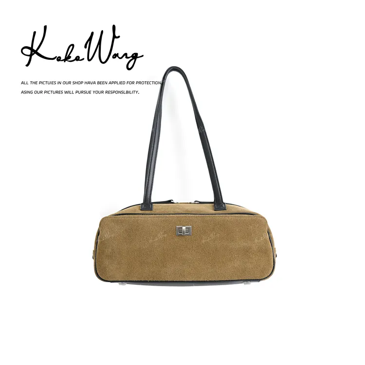 KOKO WANG秋冬新款牛皮反绒大容量保龄球单肩斜挎包X7905J31S01