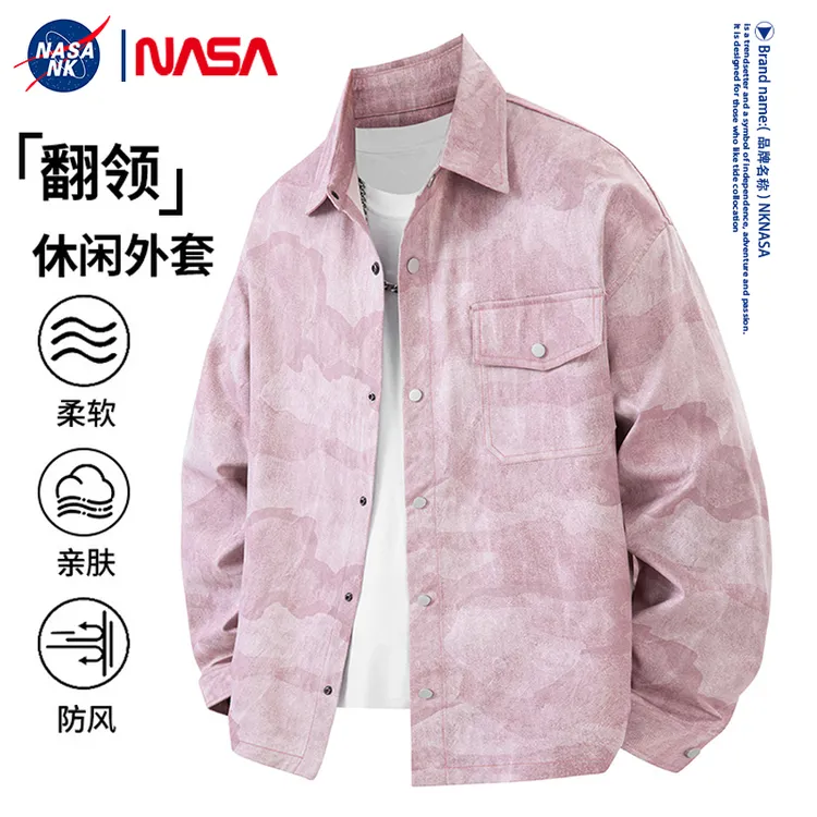 NASA联名美式扎染工装外套男女同款秋冬季2025新款翻领情侣夹克潮