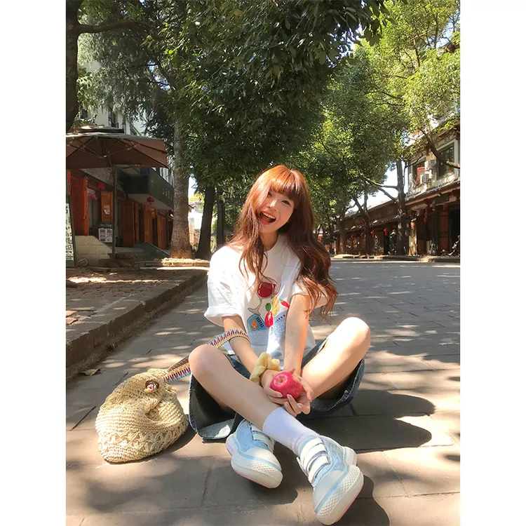 徐太浪「爱与食物」美食餐盘仿刺绣T恤男女短袖2025夏季新款情侣装