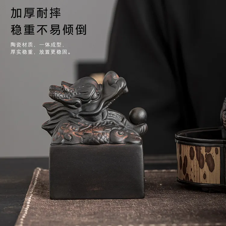 紫陶复古玉玺盖置茶道茶宠创意精品摆件装饰摆设高档茶道用具茶玩