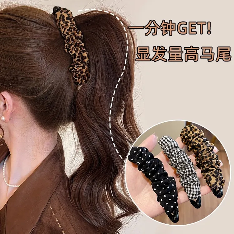 复古豹纹波点香蕉夹高级感发夹女后脑勺显发量高马尾竖夹发卡头饰