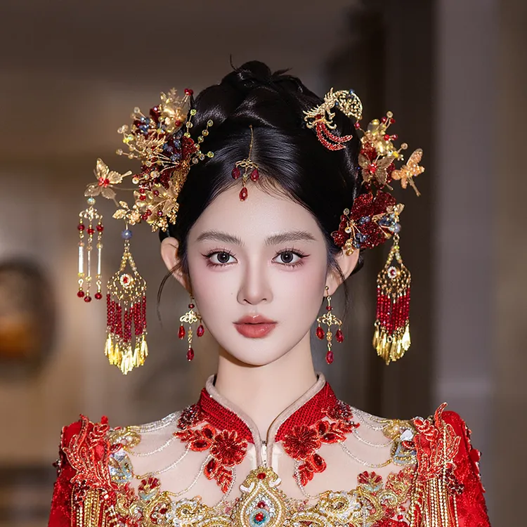 合金婚庆饰品 新娘头饰新中式新款红色眉心坠秀禾服结婚发饰G0321
