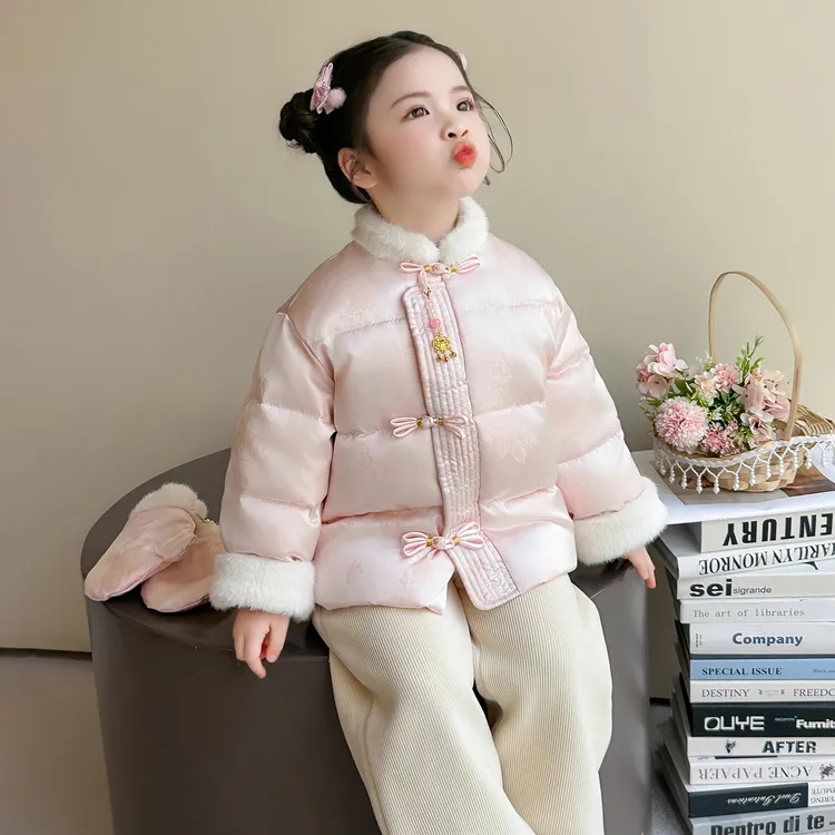 女童新中式棉衣外套汉服儿童装唐装国风新年盘扣年服红色喜庆棉服