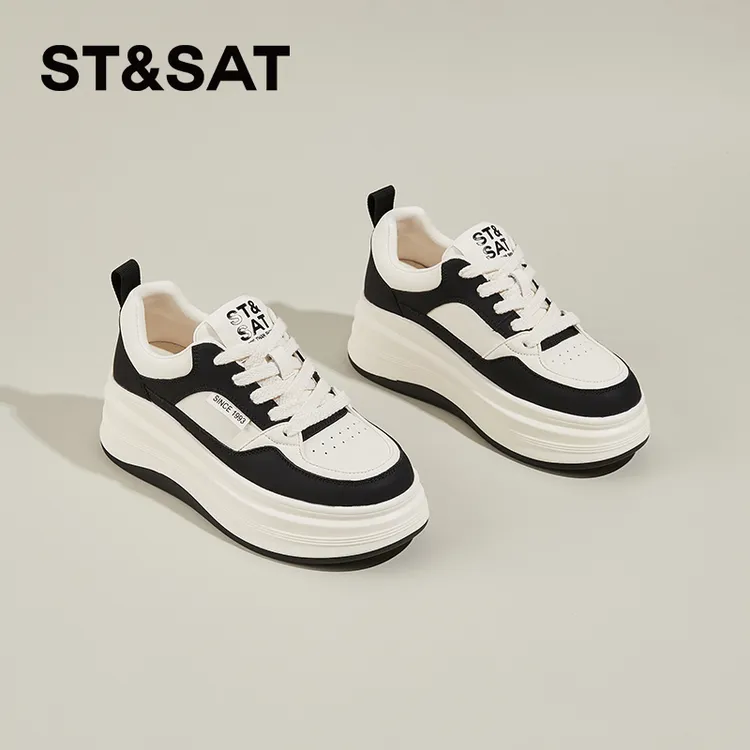 星期六6cm厚底真皮小白鞋板鞋增高松糕鞋2025秋季新款百搭休闲鞋