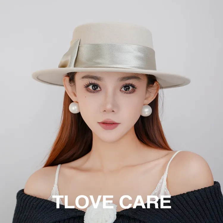 9648女士气质百搭平顶帽子冬新款礼帽女士休闲文艺百搭平沿帽
