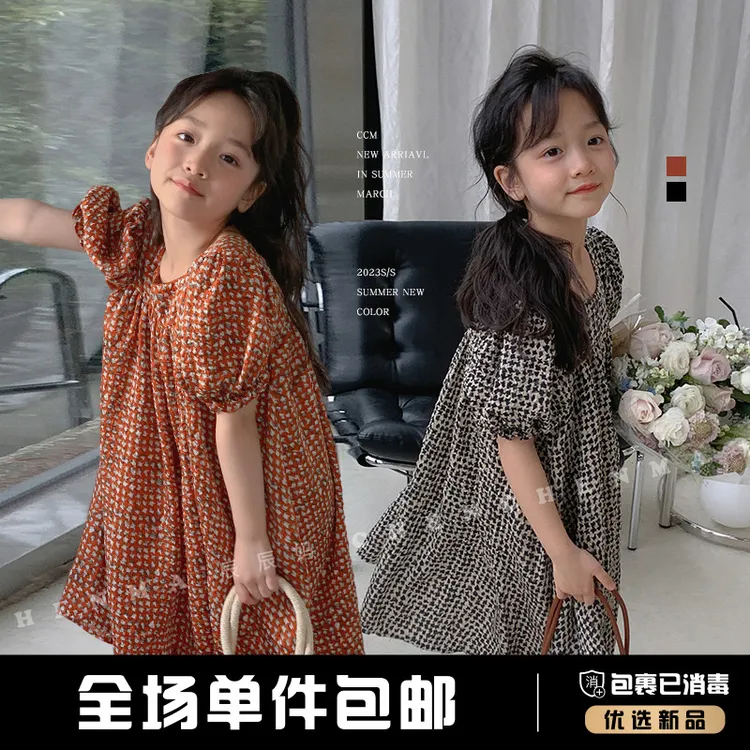 【梦幻森林】儿童碎花泡泡袖连衣裙女孩宽松休闲长裙3707D