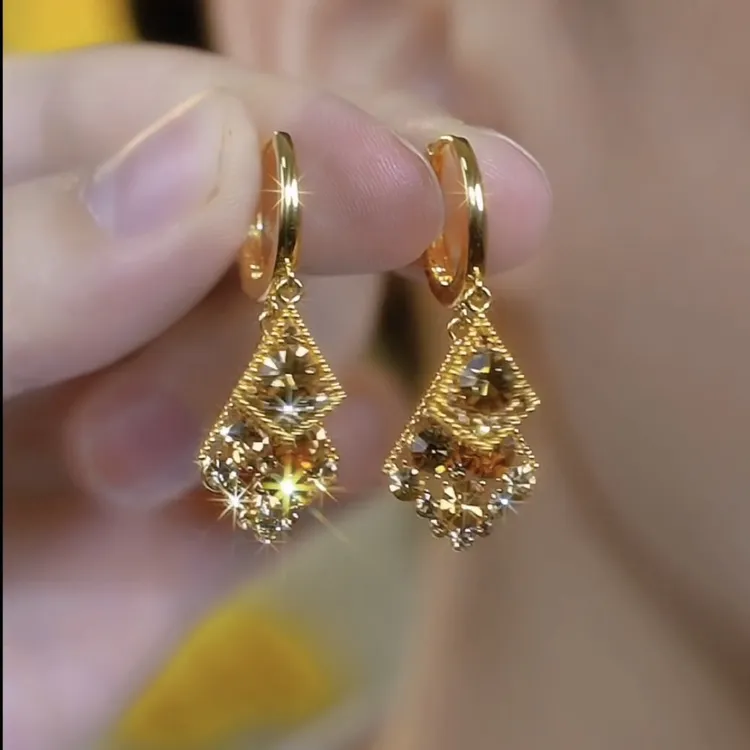 铜合金锆石耳饰 【高阶V金版本】CNC精工金色耳饰轻奢百搭镶嵌素款