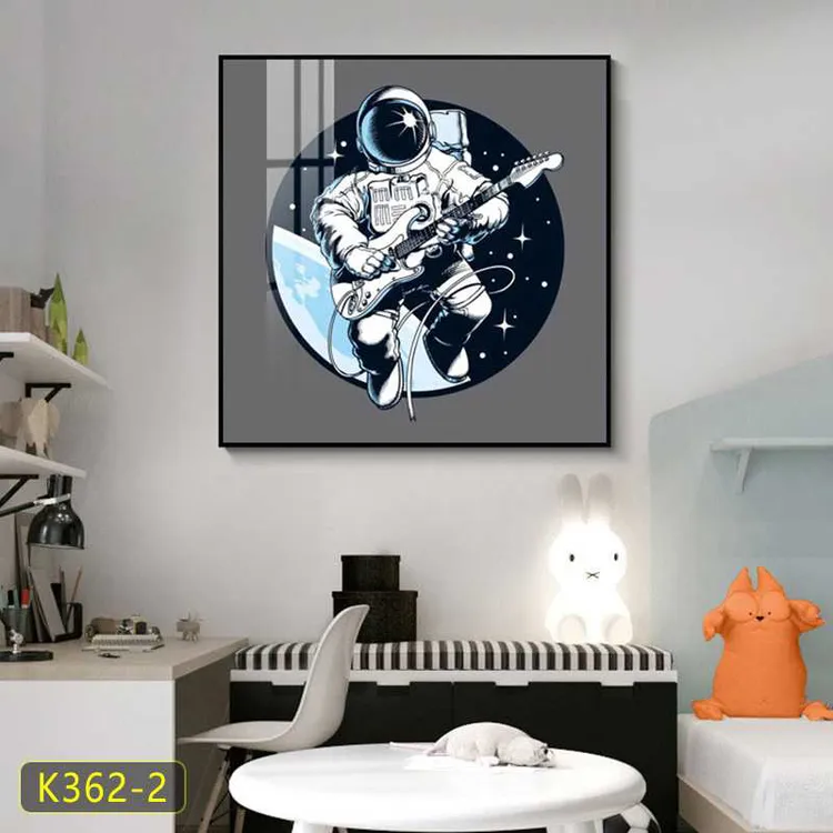 风正方形宇航员卡通壁画房装饰画