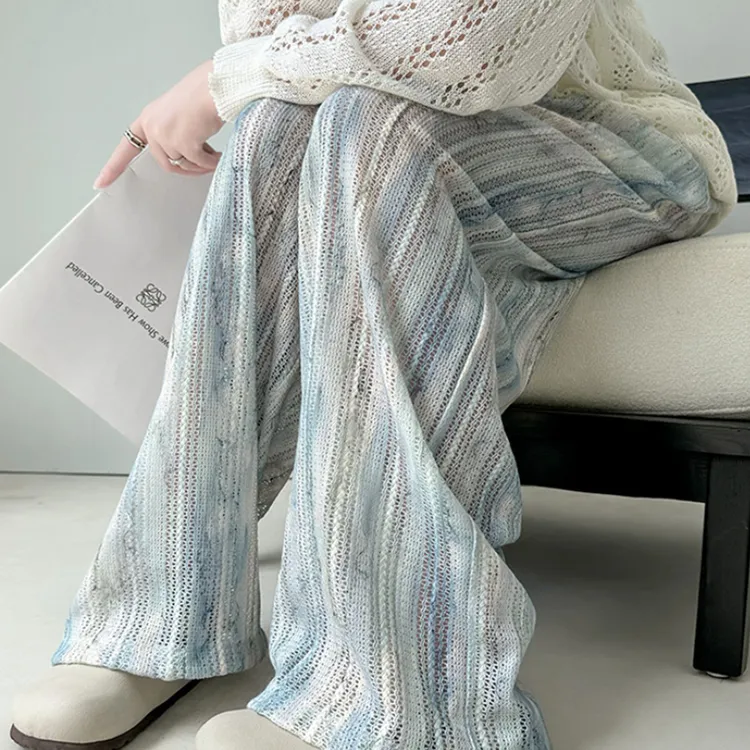 孕妇裤子夏季薄款蕾丝时尚印花蕾丝阔腿裤外穿休闲垂感透气长裤子