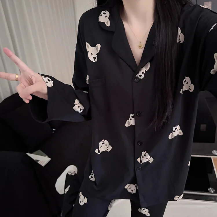 2025年新款睡衣男女款春秋季纯棉长袖长裤日系卡通小狗情侣家居服