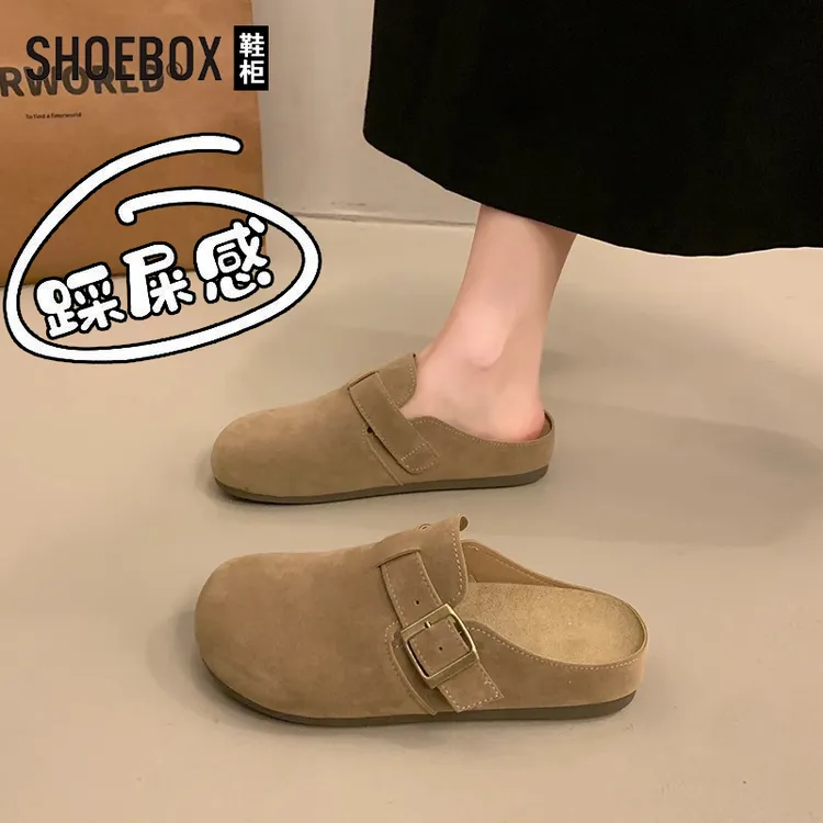 SHOEBOX鞋柜软底勃肯鞋女鞋2025秋季新款一脚蹬博肯包头半拖鞋