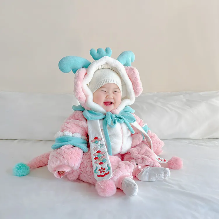 新中式婴儿拜年服冬季加绒加厚新年周岁礼服中国风男宝女宝外出服