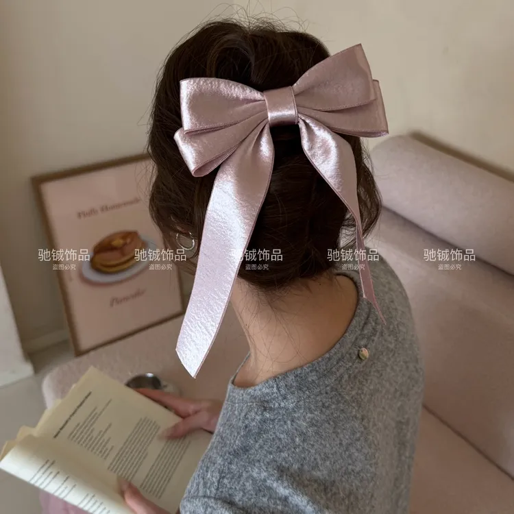 韩系芭蕾～双层飘带蝴蝶结鸭嘴夹简约后脑勺抓夹甜美少女半披发夹