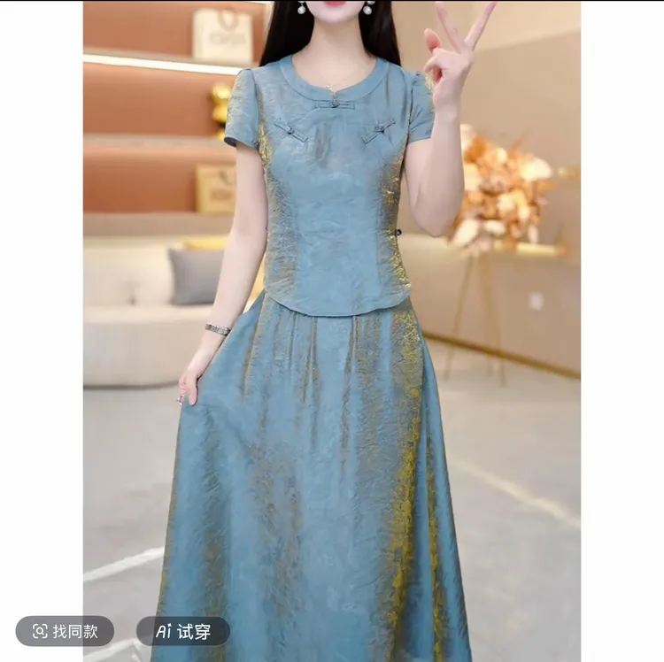 时尚气质夏季显瘦减龄百搭洋气民国风设计感修身套装裙