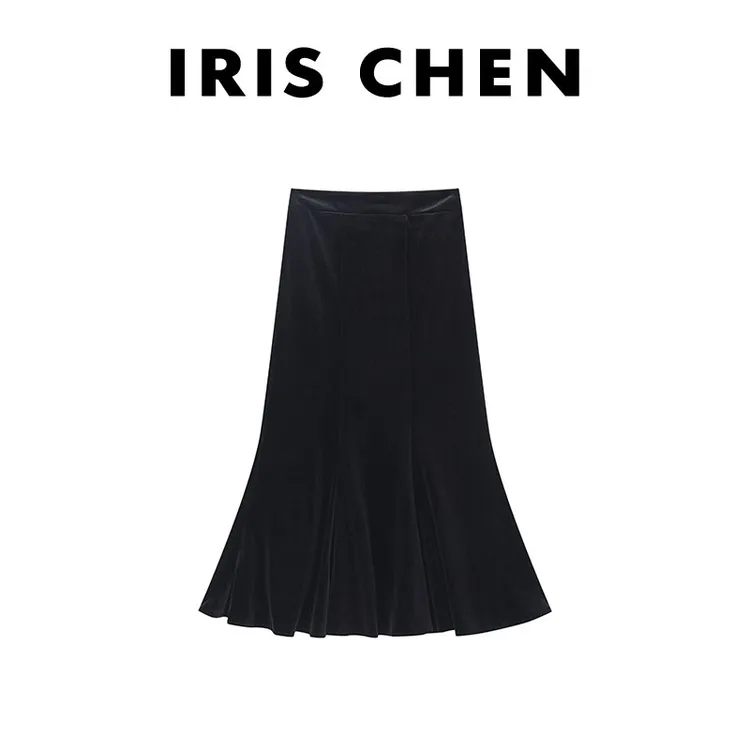 IRIS CHEN 丝绒裙 2025冬款“加厚鱼尾”包臀松紧腰半身裙25QZ1110