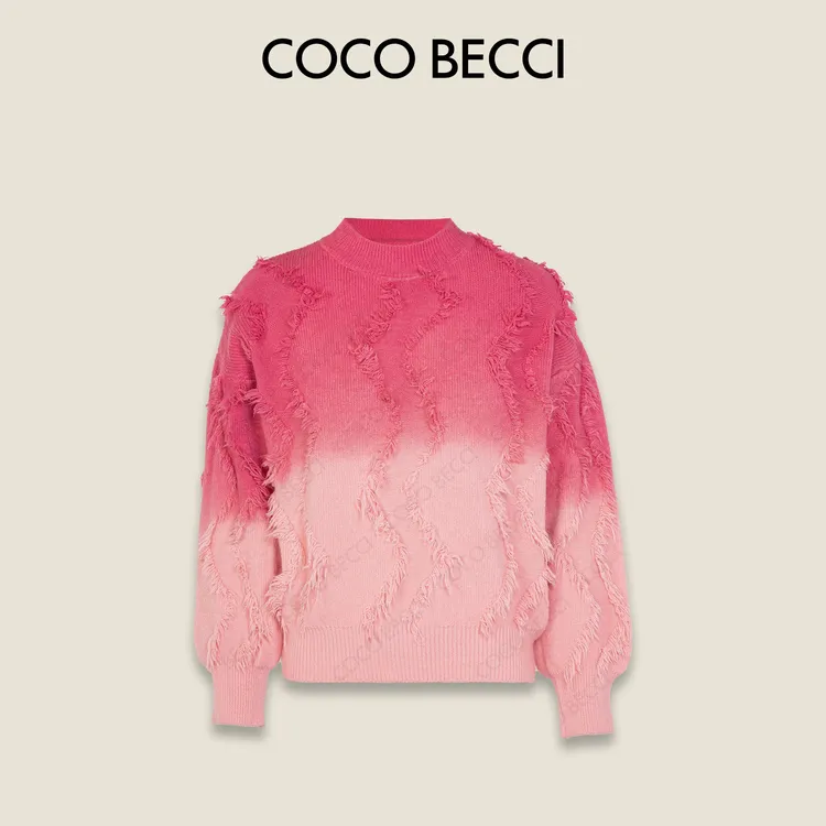 COCO BECCI【莓果布丁】渐变水波纹流苏氛围时尚针织衫CFXYD231310