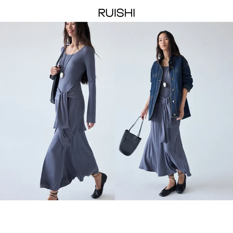 RUISHI芮时 “clean fit”风莫代尔假两件显瘦连衣裙女秋R25C131201