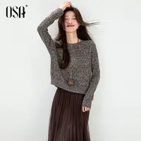 OSA/欧莎 圆领扭花针织衫女宽松慵懒松弛感打底衫上衣S125C16064