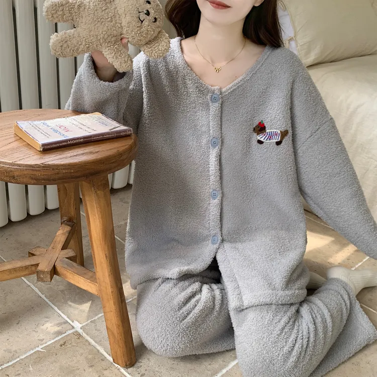 秋冬季睡衣女款爆款2025新款珊瑚绒加厚加绒保暖半边绒家居服套装
