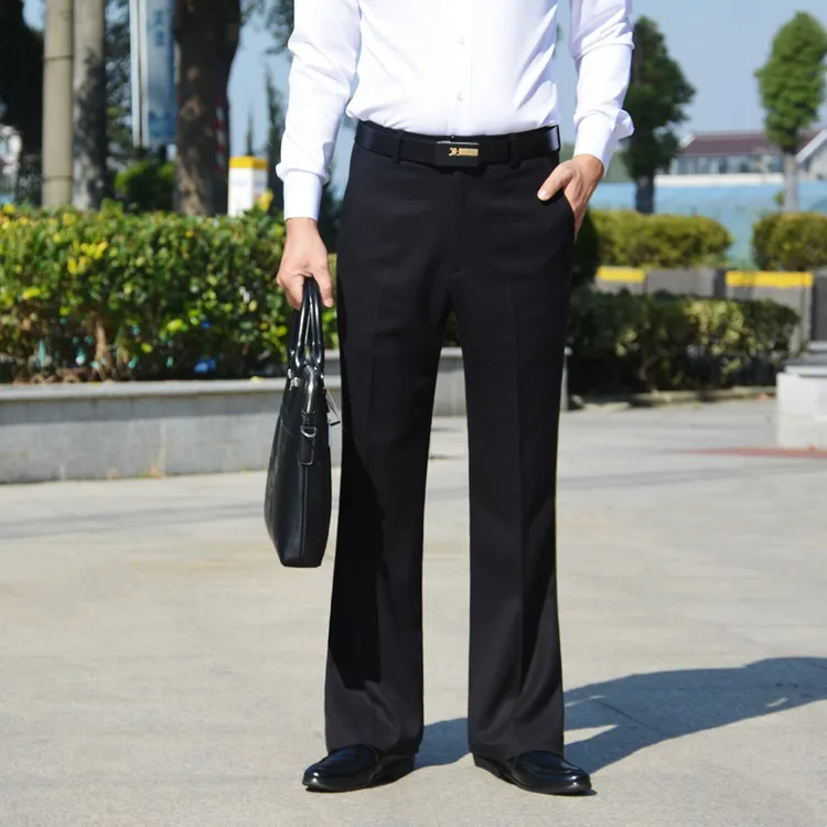 春秋修身男裤子新款微喇叭裤免烫直筒大脚裤顺滑抗皱弹力阔腿裤子