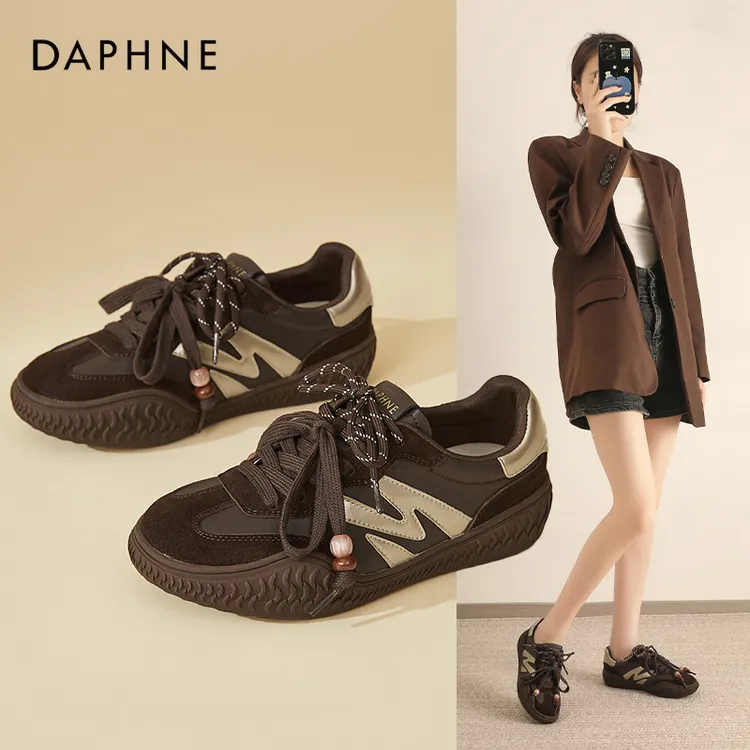 Daphne/达芙妮厚底系带德训鞋女撞色阿甘鞋轻便出游休闲运动鞋