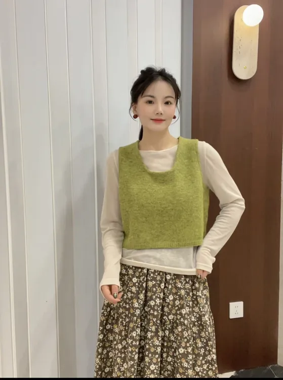 韩版套头马甲针织长袖两件套套装