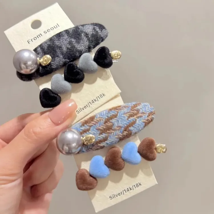 爱心撞色发夹高级感丝绒侧边夹前额碎发一字夹刘海夹2025新款韩系