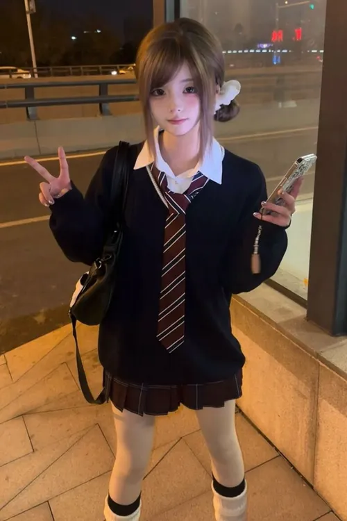 学院风jk套装秋冬制服毛衣v领新款上衣女纯欲格裙套装毛衣女秋冬