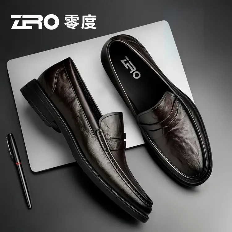 零度一脚蹬商务高档皮鞋头层牛皮豆豆鞋2025秋季男士休闲皮鞋爆款