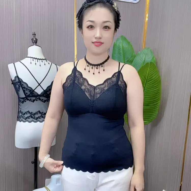 9019新款磨毛法式蕾丝双肩带可调节妈妈装带固定胸垫美背保暖背心