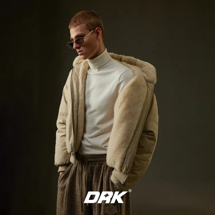 DRK【回溯】格纹毛绒座山貂冬时尚休闲保暖厚款软糯连帽外套男士