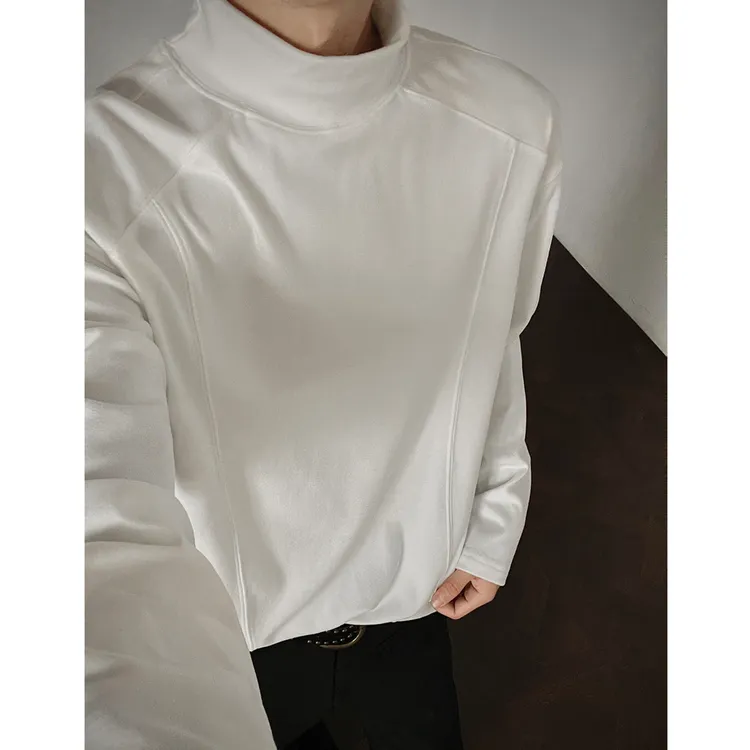 解构拼接半高领德绒长袖打底衫男款秋季cleanfit重磅休闲内搭上衣