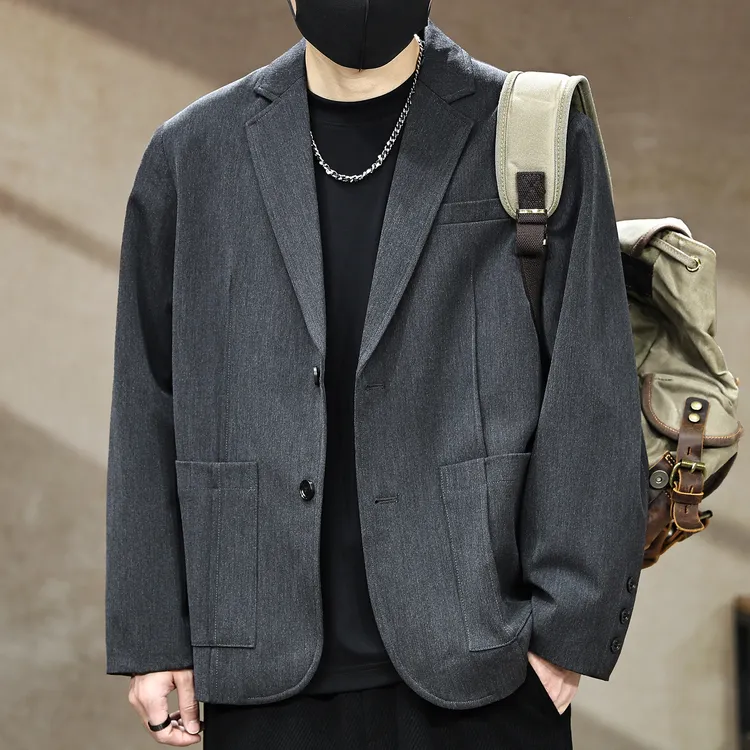 通勤轻奢高级感平驳领西装外套男2025秋季新款松弛老钱风休闲西服