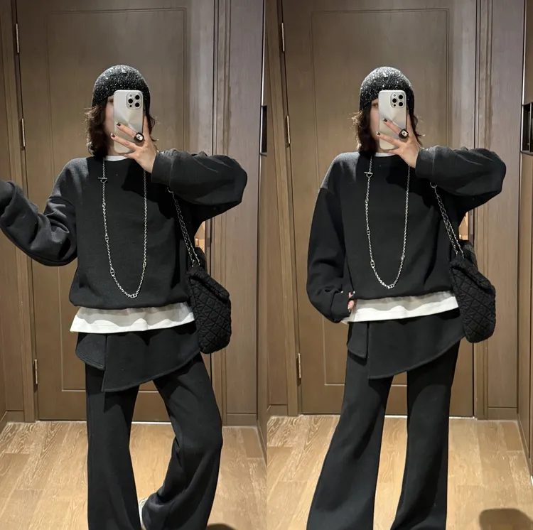 YDFSTUDIO小众【层次感】欧货高品简约设计感时尚上衣+裤子三件套装