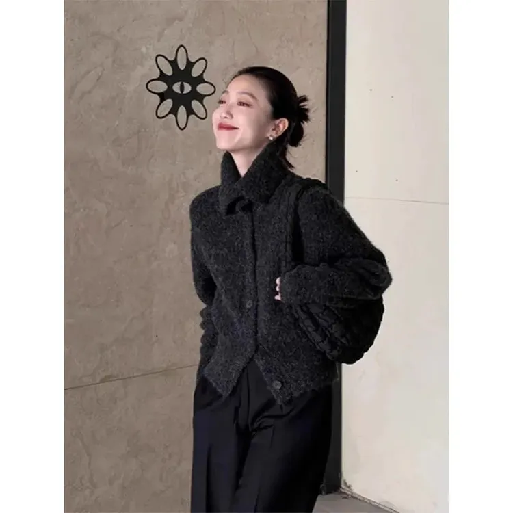 慵懒高级感超好看黑色高领毛衣内搭女秋冬可外穿加厚翻领针织上衣